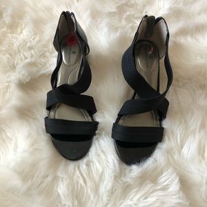 Black Wedge Strap Heels